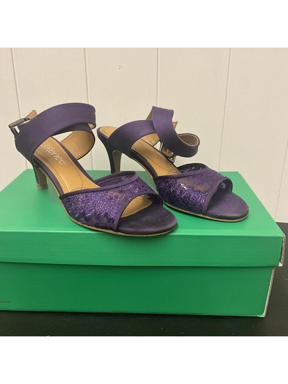 J. Renee Womens Purple SONCINO Sequin Mesh Purple Shoes Heels Size 6